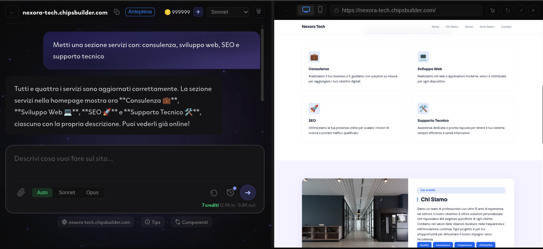 Chat AI che modifica un sito in tempo reale